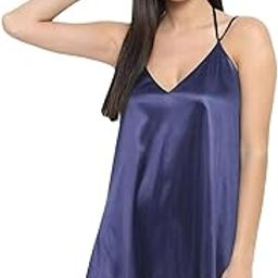 | Since 2019 | Satin Babydoll Nightdress, Navy Blue, V-Neck Halter Style, Sleeveless Above Knee Length-image-94