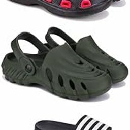 DRACKFOOT-Lightweight Classic Clogs || Sandals with Slider Adjustable Back Strap for Men-Combo(3)_S-3017-3137-3024-8 Black-image-70