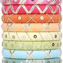 Pastel Colour Handcrafted Gotapatti Bangles, Handcrafted Cotton Thread Bangle Set Women & Girls (12 Bangles)-27