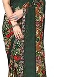 Women's Printed Trendy Georgette Green Color Saree With Blouse Material-picture-20
