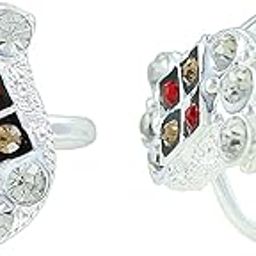Missmister Silver plated broad design with White, Red and Champagne yellow CZ studded free size adjustable Toe ring (MM2237TRRM)-image-85