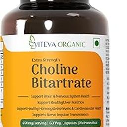 Viteva Organic Choline Bitartrate 650 mg | Supports Cognitive Function, Brain Health, Liver Function, Metabolism, and Nervous System Wellness | Non-GMO, 60 Veg Capsules-22