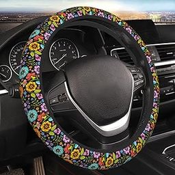 Cute Floral Bright Flower Steering Wheel Cover for Women Men Girls Car Accessories Decor Anti-Slip Neoprene Auto Steering Wheel Covers Protector Universal 15 Inch-image-26