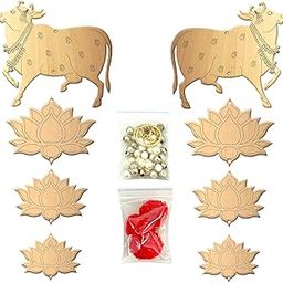 PD Craftozone Pichwai Painting Pine MDF Cutouts, Pichwai Cow Cutouts, Art and Craft kit for Adults,Lotus Cutouts, MDF Cutouts for Art and Craft.Diwali Decor,Wall Hanging Decor (Without Golden Lotus)-19