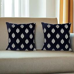 Decoghar Blue Cushion Covers | Crown Golden Embroidered Square Luxurious Softness and Exquisite Style for a Stunning and Comfortable Living Space Transformation | 16x16 Inch | Pack of 2-image-72