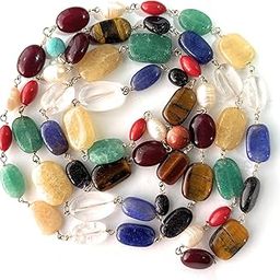 Apnisanskriti Men Multi Colour Mala With Chain (27 Inch, 9 Beads, Chapti Mala, Lab Certified) - Multicolor A+ Stones Pack Of 1-image-63