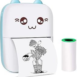 MOROVIK Mini Bluetooth Thermal Printer, Portable Label Printer Inkfree Printer for Android & iOS System, Black on White Thermal Printer with Roll of Print Paper, Stickers, (Style 4)-12