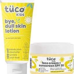 Tuco® Kids Dull Skin Lotion (100ml) & Sunscreen Cream (50gm) | Combo Pack of 2 | Safe for Kids and Baby | SPF 30UVA/UVB PA++++ | Broad Spectrum | Benzophenone- 3 and Avobenzone Free | Ages 2-5, 5-10, 10-15 | 150 gm |-image-79