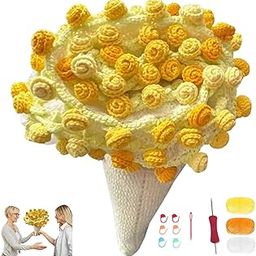QuickHaven Yellow Gradient Rose Blanket Bouquet,Handmade Bouquet Blanket, Handmade DIY Set Includes Cotton Thread and Tools,Suitable for Home Decoration-image-51