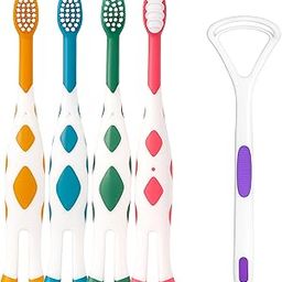 Kid's Toothbrush Combo Pack, Manual Toothbrush for Kids with Tongue Cleaner, Extra Soft Bristles for Sensitive Teeth, Non Slip Handle, Safe & Gentle Oral Care for Kids (Ages 2-10) (Pack of 4)-1