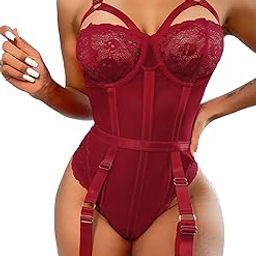 Women Lingerie Set Lace Teddy Strap Babydoll Bodysuit Bikini with Garter Belt One Piece Lingerie Naughty Strappy Babydoll Lingerie-image-63