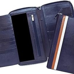 Genuine Leather RFID Protected Navy-Tan Passport Wallet||Cheque Book Holder with Zip Closure For Men And Women-17