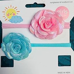 New born Baby Girls Sparkly Rose Flower Headband Set, Pink and Turquoise, 2 Pieces-image-37
