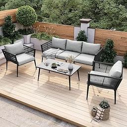 PATIO STREET 4-Piece for Outdoor Furniture Lounge with Coffee Table, Sofa & Cushion for Balcony, Sofa Set with Table & Chairs, Garden Lounge Garden Furniture Set-image-67