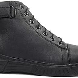 POS Men's Leather Casual Boots with Zipper and Lace-Up Closure Shoes, Black-image-4