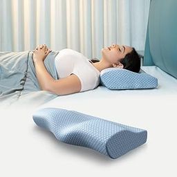 WELLGIVER Cervical Memory Foam Pillow for Neck Pain | 2 Year Warranty | 19 x 11 x 4 Inch Standard | Orthopedic Pillow Spondylitis Neck & Shoulder Pain | Washable Jacquard Blue Cover | Pack of 1-6