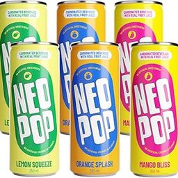 NEOPOP Variety Pack - Lemon, Orange & Mango Soda | 250 ml x 6 cans | Made with real fruit juice | No artificial colours, flavours | Refreshing soft drink with fizz | Sampler Pack-picture-11
