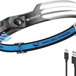 Smiling Shark LED Headlamp, 230°Wide Angle 3*White Light Strips The Brightest Head Lamp Rechargeable with Motion Sensor Waterproof Headlight for Camping Hiking Outdoor, Head-Lamp-LED-Frontale-Light-29