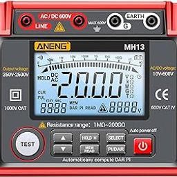 Henniu MH13 250V-2500V Digital Insulation Resistance Tester 1MΩ-200GΩ Megger Megohm Test Meter Auto Range 2000 Counts LCD Display 10V~600V AC/DC Voltmeter with 100 Storage-2