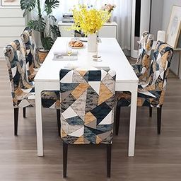 Polyester Geometric Print Dining Table Chair Cover Set of 6 Seater Stretchable Washable Chair Seat Slipcover Protector (Antique Prism)-17