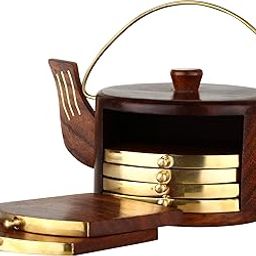Wood Art Store Wooden Drink Coasters Wood Table Coaster Set of 6 for Tea Cups Coffee Mugs Beer Cans Bar Tumblers and Water Glasses (Kettle Shape)-21