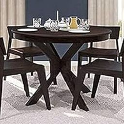 SRB FURNITURE Solid Wood 4 Seater Dining Table | Sheesham Wood Four Seater Dining Set | Wooden Furniture Round Dinner Table | Walnut Finish-image-77
