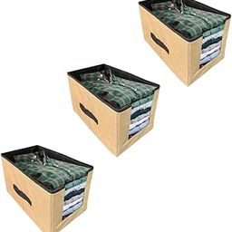 GR Art&Craft Shirt Stacker | Foldable Closet Organizer for Clothes & T-Shirts | Space Saving & Durable | Breathable Non-Woven Fabric | Holds 10-15 Shirts | Beige Black D1 | Pack of 3-image-87