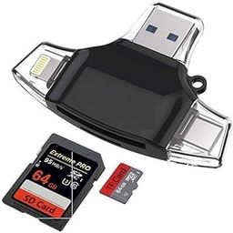 XIKKART 6 in 1 OTG Card Reader with Four Ports, Lightening, Type C, Micro USB, USB Card Reader Like Iflash, Idisk for iPhone, Ipad, Micro USB, SDHC Lightening Flash Drive (Black)-image-50
