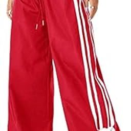 Women's Athletic Track Pants, Grey with White Stripes, Wide Leg Style | Women Lower/Pyjama | Lounge Pants | Loose Fit Trackpants | Gym/Yoga/Casual Wear Trousers-image-39