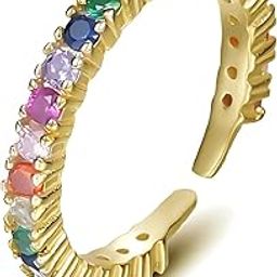 Adjustable Rainbow CZ Band Ring, Multi-Colour Zircon Stones, 18K Gold Plated Silver Ring For Women & Girls, Gift For Her, With Certificate Of Authenticity-image-39