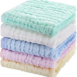 TEDDYIFY Muslin Washcloths Pack of 5 - Soft Face Cloths Absorbent Bath and Face Towels, 100% Cotton Wipes, Burp Cloths, Feeding Towels for Babies and Infants - 10 x 10'' (5)-10