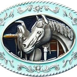 Enamel Horse Head Saddle Western Oval Belt Buckle Gurtelschnalle-image-11