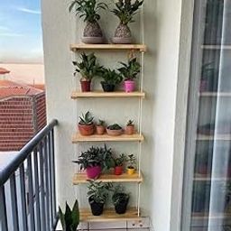 Decowood Hanging Plant Shelf, 5-Tier Wooden Balcony Shelves with Rope, Wall-Mounted Display Rack for Indoor Plants-image-55