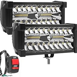 FABTEC LED Flasher Fog Light with 5 Modes LED Bar Light LED Light with Spot Flood beam 38 Led 7 Inch Fog Light with On/Off Switch Universal Light for Bikes and Cars (Set of 2) (White and Yellow)-2