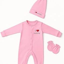 Baby Romper Gift Pack for Newborn Babies | 100% Cotton Sleepsuit/Bodysuit with Matching Cap & Mittens | Soft, Skin-Friendly, Bio-Wash Cotton Night Suits for Infants | 0-3 Months, I Love Mummy, Pink-image-39