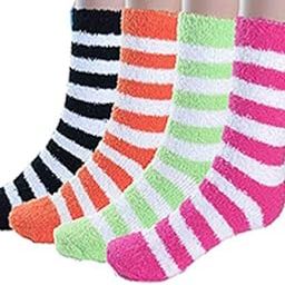 4 Pairs Soft Cozy Women Girls Fuzzy Socks Winter Warm Feather Slipper Bed Socks (Without Thumb Socks) (Pack of 4 Pairs) - Any 4 Colours-image-75