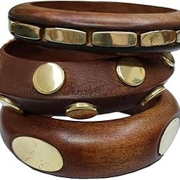 Fuschianet Accessories Keekar Wooden Stackable Bangles with Brass Detailing Combo for Women and Girls-image-84