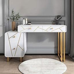 KOHINOOR DECOR HDHMR Wood & Stainless Steel Base Modern Makeup Vanity/Dressing Table with Cabinet (White)-17