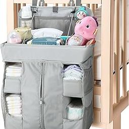 Hautton Hanging Diaper Caddy Organizer, Hanging Diaper Organizer for Changing Table and Crib, Diaper Changing Station Organizer Storage for Nursery Baby Stuff, Shower Gift for Newborn New Mom -Grey-picture-16