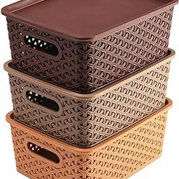 LEMBOSE Multipurpose Solitaire Storage Basket with Lid|Strong Plastic Material & Side Grip|Size Small 25 x 19 x 10.5,Pack of 3 (Multi)-CTLTC010898-picture-7