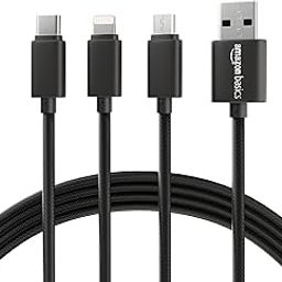 amazon basics 3-in-1 USB Fast Charging Cable | Multipurpose Cord Type C | Lightning & Micro USB Cable | For iPhone, Smartphones & Other Devices | 1.25 Meter (Black)-91