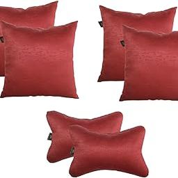 Lushomes car Pillows and Cushions, Textured car Pillow, Pillows for car, car Pillow Set of 6, car Cushion Set(4 pc Cushions-12 x 12 inches & 2 pcs Neck Rest Pillow 6x10 inches) (Red)-9