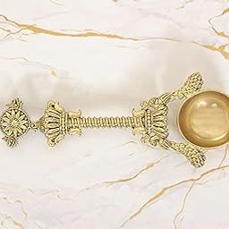 AONA Bronze Havan Spoon Achmani Patra Spoon | Vishnu Chakra Top On | for Home Office Mandir Pooja Decor Showpiece (Height: 6.5 inch)-image-26