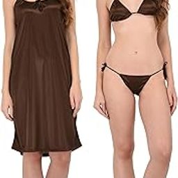 Women's Satin Nighty Robe with Lingerie Set-29