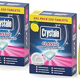 Crystale Dishwasher Tablets 100's Pack of 2 with Rinse Aid Lemon 500ml Combo-image-88
