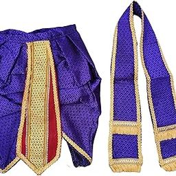PUNYATVA Khun Dhotar Shela Set (Blue) | God Idol Dress – Dhoti, Khes, Patka, Uparna Vastra for Ganpati, Krishna, Balaji, Murugan, Isar Ji | Gangaur, Ganesh Chaturthi Decoration Accessories-image-25