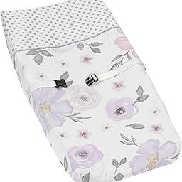 Sweet Jojo Designs Lavender Purple, Pink, Grey and White Changing Pad Cover for Watercolor Floral Collection - Rose Flower-image-41