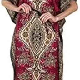 ukal Women Long Caftan V Neck Loose Summer Beachwear Swimsuit Cover up Dress Hot Pink-picture-30