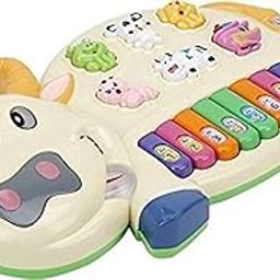 Toyshine Plastic Cow Musical Piano with 3 Modes Animal Sounds, Flashing Lights & Wonderful Music, Multi-23