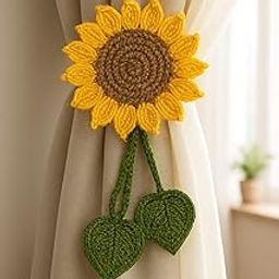 Crochet Sunflower Curtain Tieback - Handmade Decorative Curtain Holder with Yellow Petals and Green Leaves for Living Room, Bedroom, or Kitchen - Unique Home Decor Accessory-image-91